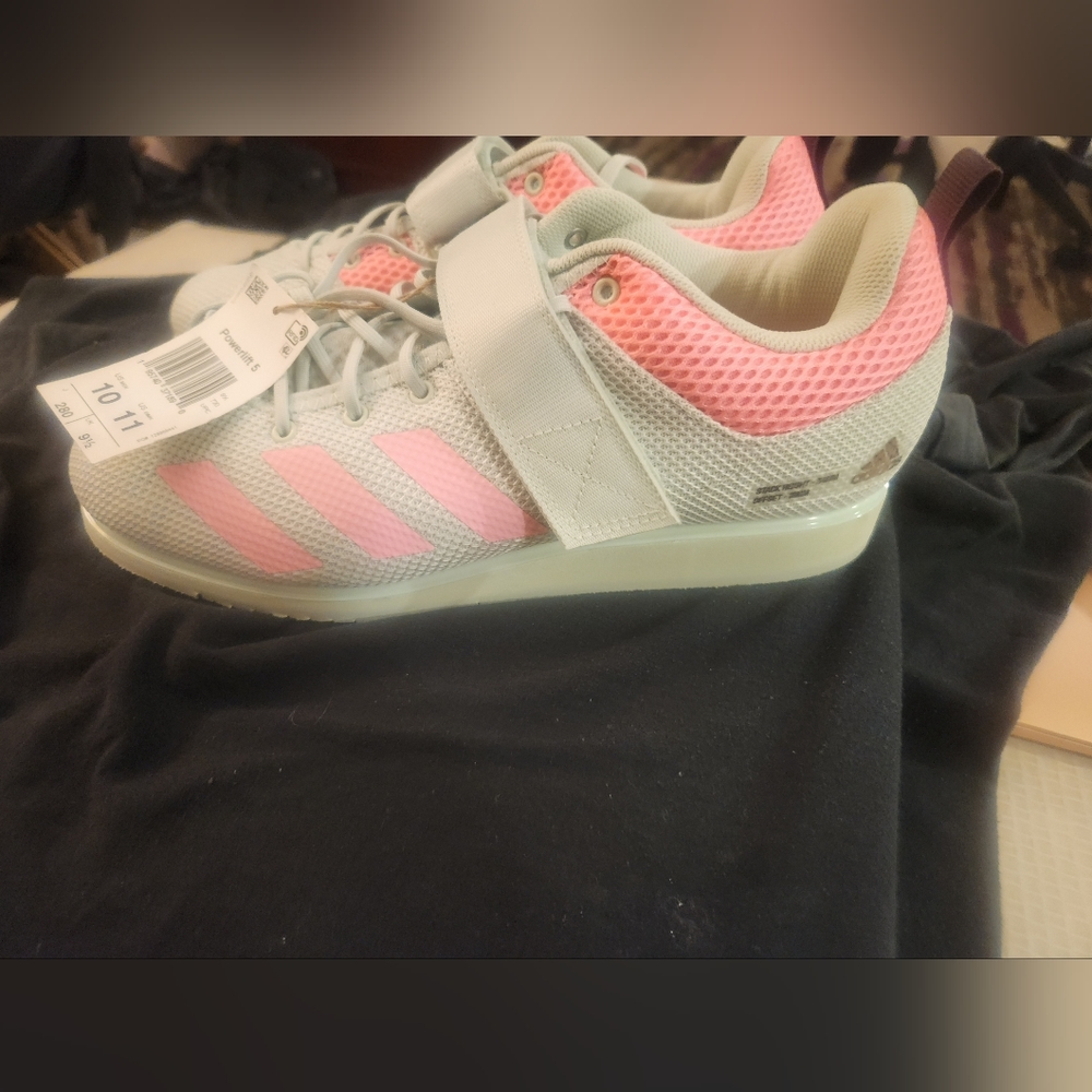NEW Adidas Powerlift 5 Weightlifting Shoes GY8920 Size 11 W or 10 M Green Pink - Picture 3 of 7